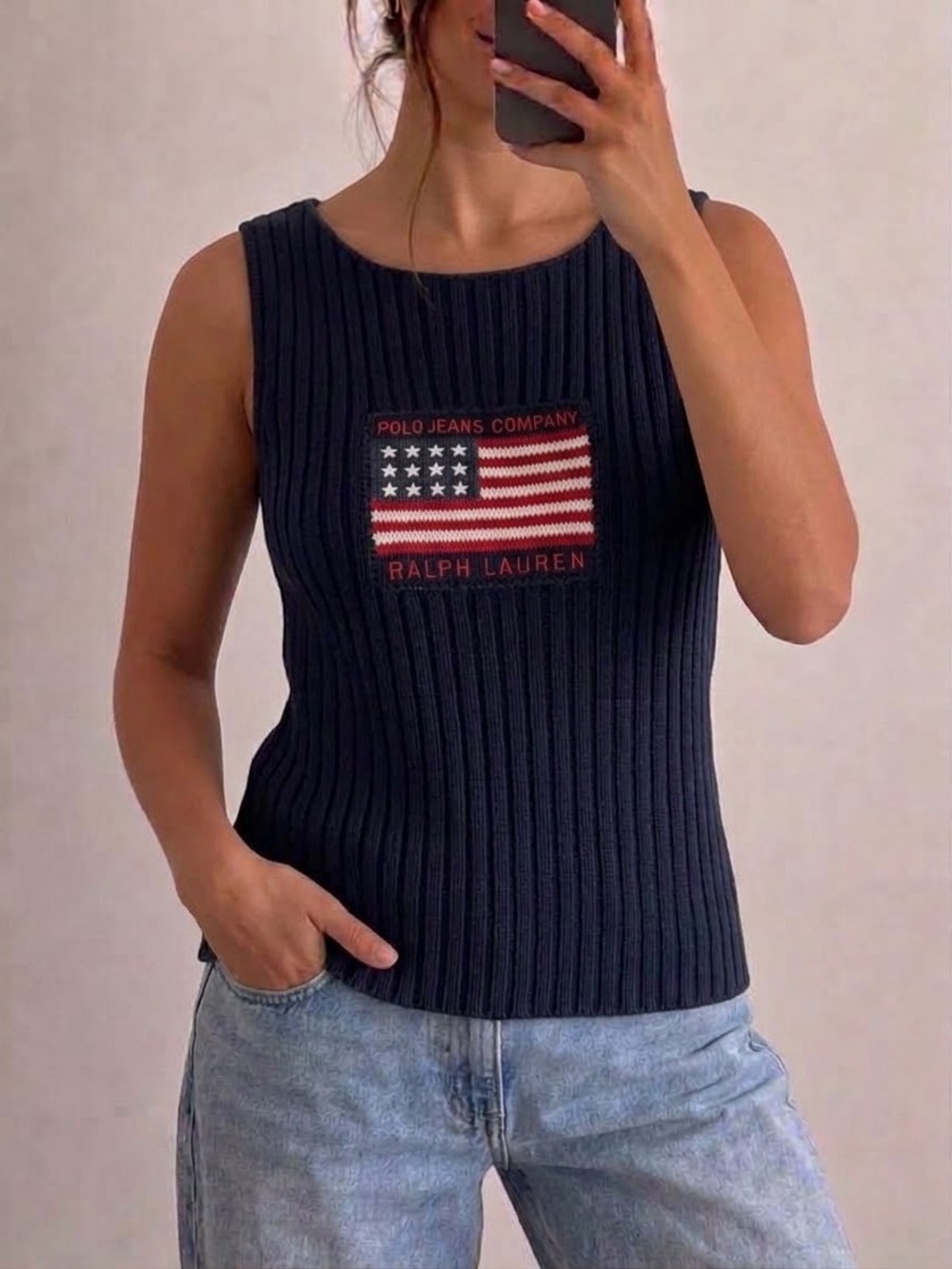 Ralph Lauren Flag Sweater Size Small Medium Womens Vintage Polo Knit RARE Usa